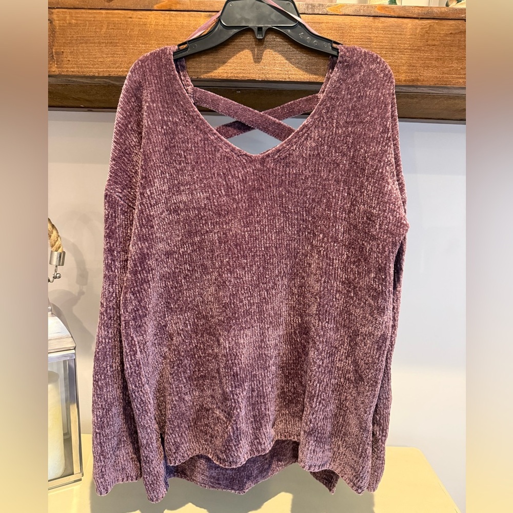 Pink Rose Plush Open Back Sweater - Purple/Plum